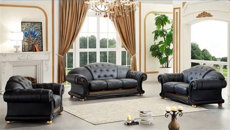 Versace Italian Leather Classic Sofa Set 